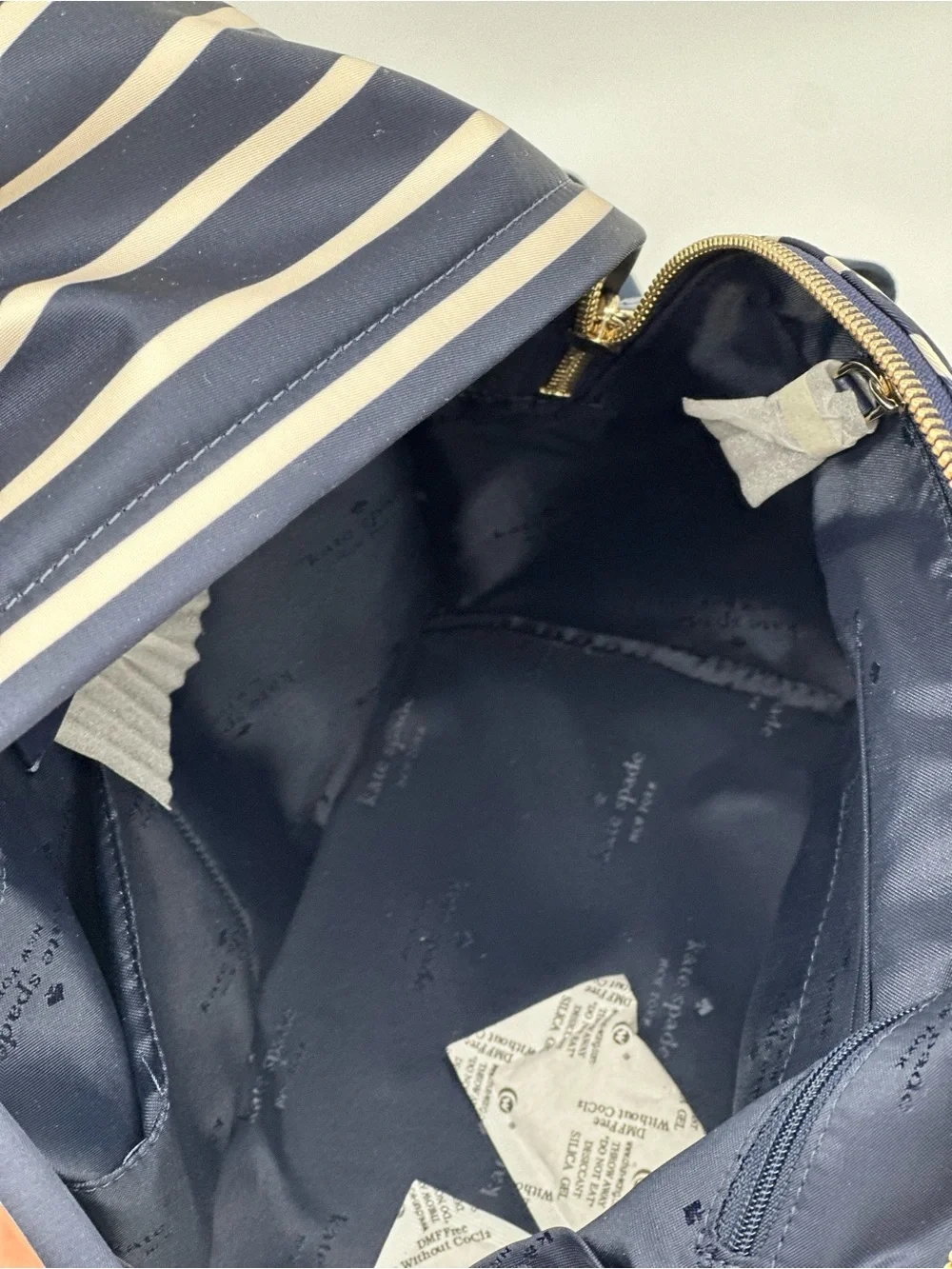 kate spade navy and white striped mini backpack with gold logo - Picture 6 of 11